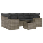 7-tlg. Garten-Sofagarnitur mit Kissen Grau Poly Rattan
