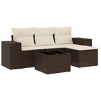 5-tlg. Garten-Sofagarnitur mit Kissen Braun Poly Rattan