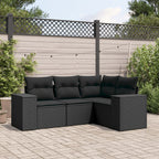 4-tlg. Garten-Sofagarnitur mit Kissen Schwarz Poly Rattan