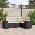 4-tlg. Garten-Sofagarnitur mit Kissen Schwarz Poly Rattan