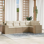 5-tlg. Garten-Sofagarnitur mit Kissen Beige Poly Rattan