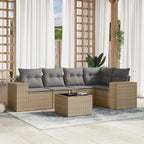 6-tlg. Garten-Sofagarnitur mit Kissen Beige Poly Rattan
