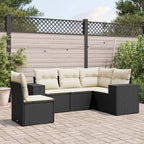 5-tlg. Garten-Sofagarnitur mit Kissen Schwarz Poly Rattan