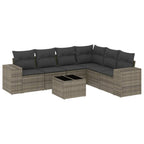 7-tlg. Garten-Sofagarnitur mit Kissen Grau Poly Rattan