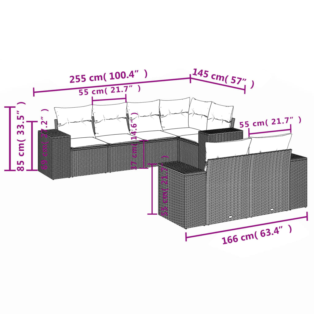 7-tlg. Garten-Sofagarnitur mit Kissen Braun Poly Rattan