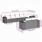 8-tlg. Garten-Sofagarnitur mit Kissen Schwarz Poly Rattan