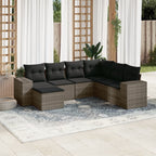 7-tlg. Garten-Sofagarnitur mit Kissen Grau Poly Rattan