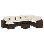 9-tlg. Garten-Sofagarnitur mit Kissen Braun Poly Rattan