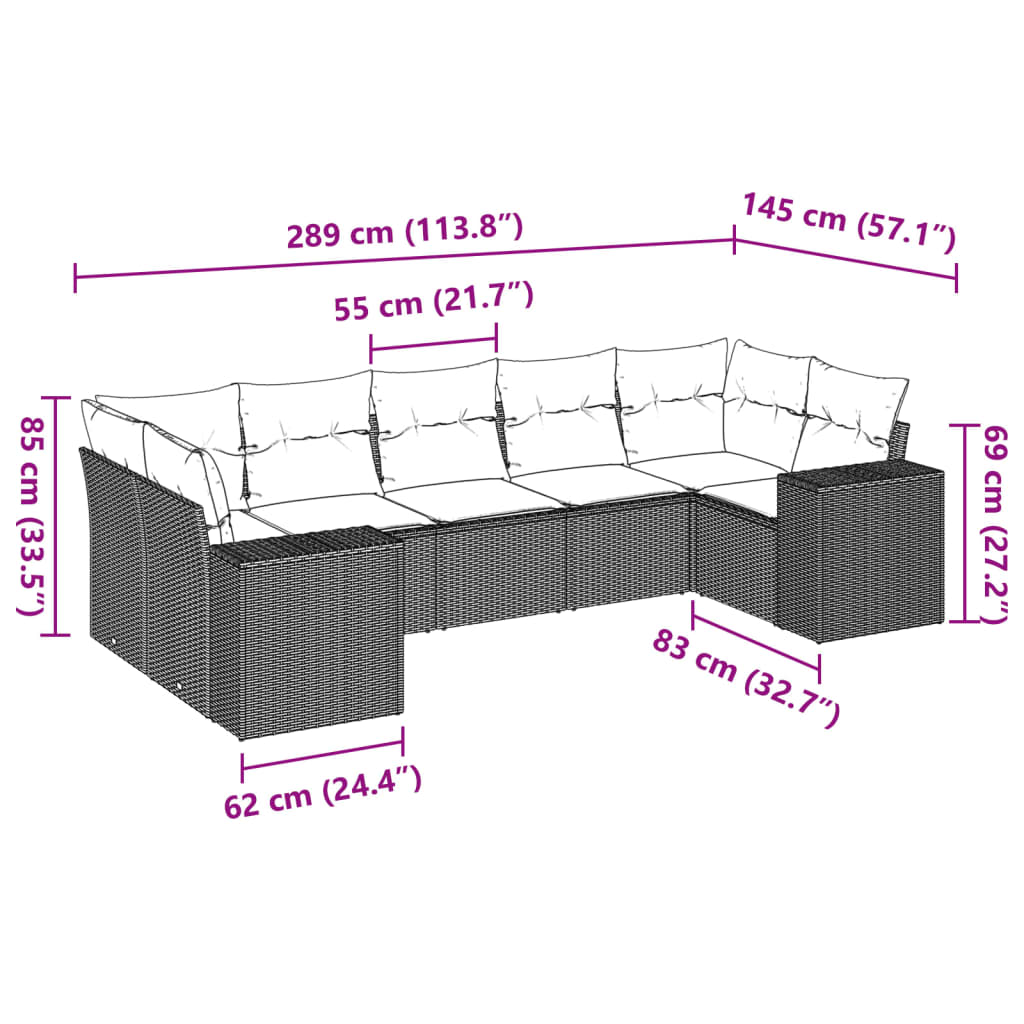 7-tlg. Garten-Sofagarnitur mit Kissen Beige Poly Rattan