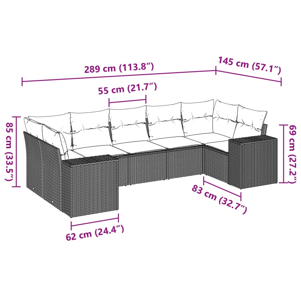 7-tlg. Garten-Sofagarnitur mit Kissen Beige Poly Rattan