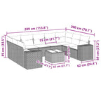 10-tlg. Garten-Sofagarnitur mit Kissen Schwarz Poly Rattan