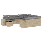 11-tlg. Garten-Sofagarnitur mit Kissen Beige Poly Rattan