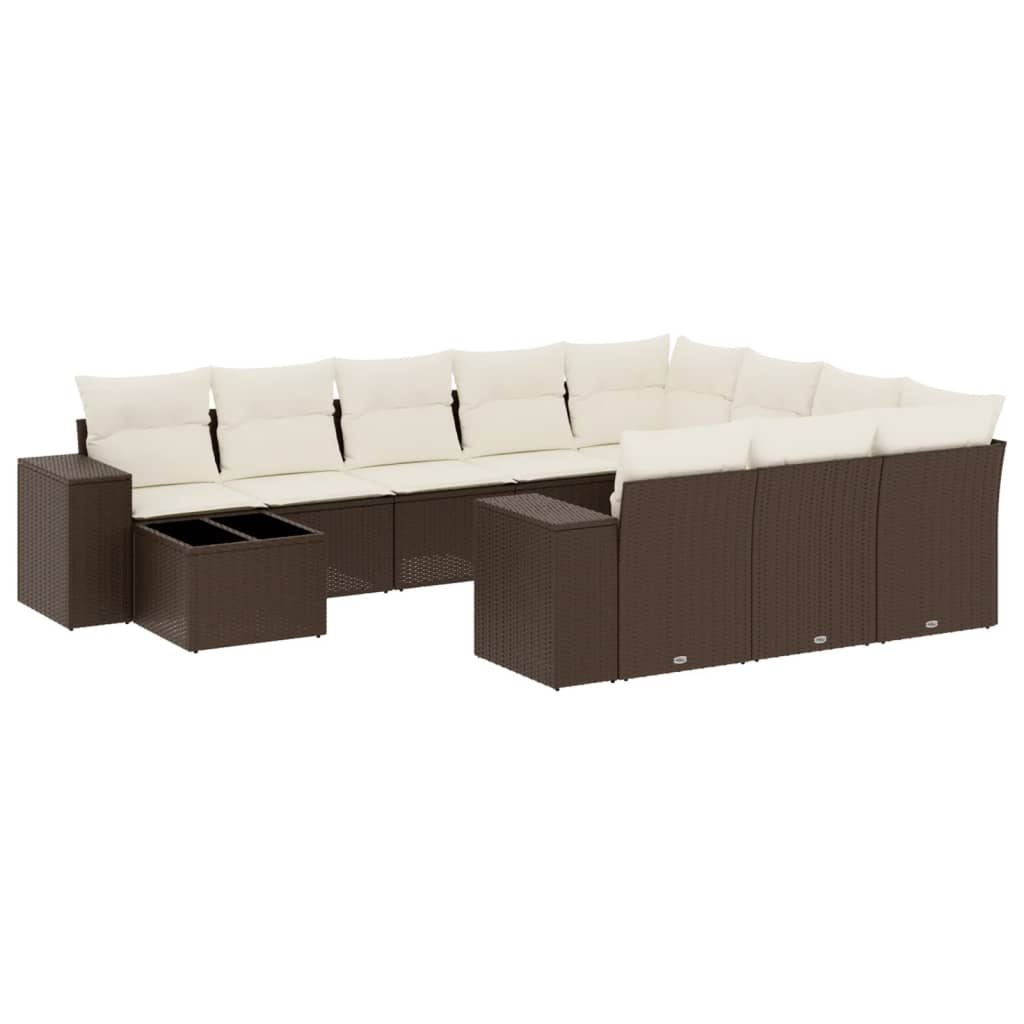 11-tlg. Garten-Sofagarnitur mit Kissen Braun Poly Rattan