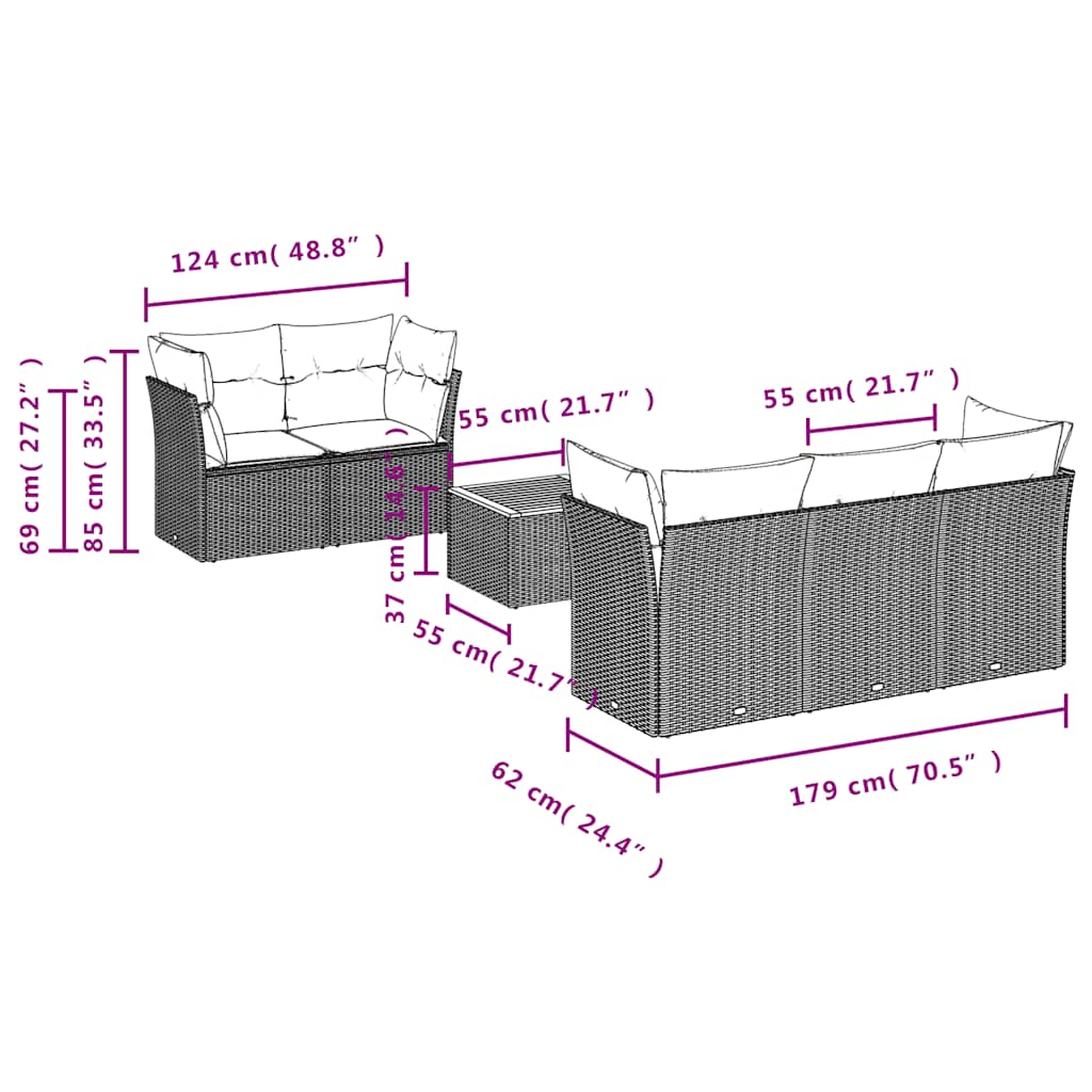6-tlg. Garten-Sofagarnitur mit Kissen Grau Poly Rattan