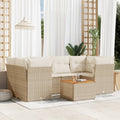 7-tlg. Garten-Sofagarnitur mit Kissen Beige Poly Rattan