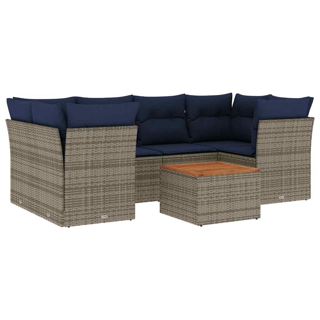 7-tlg. Garten-Sofagarnitur mit Kissen Grau Poly Rattan