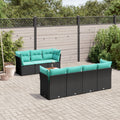 8-tlg. Garten-Sofagarnitur mit Kissen Schwarz Poly Rattan