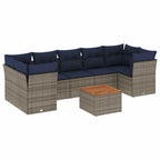 8-tlg. Garten-Sofagarnitur mit Kissen Grau Poly Rattan