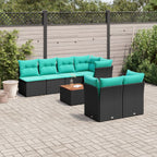 8-tlg. Garten-Sofagarnitur mit Kissen Schwarz Poly Rattan