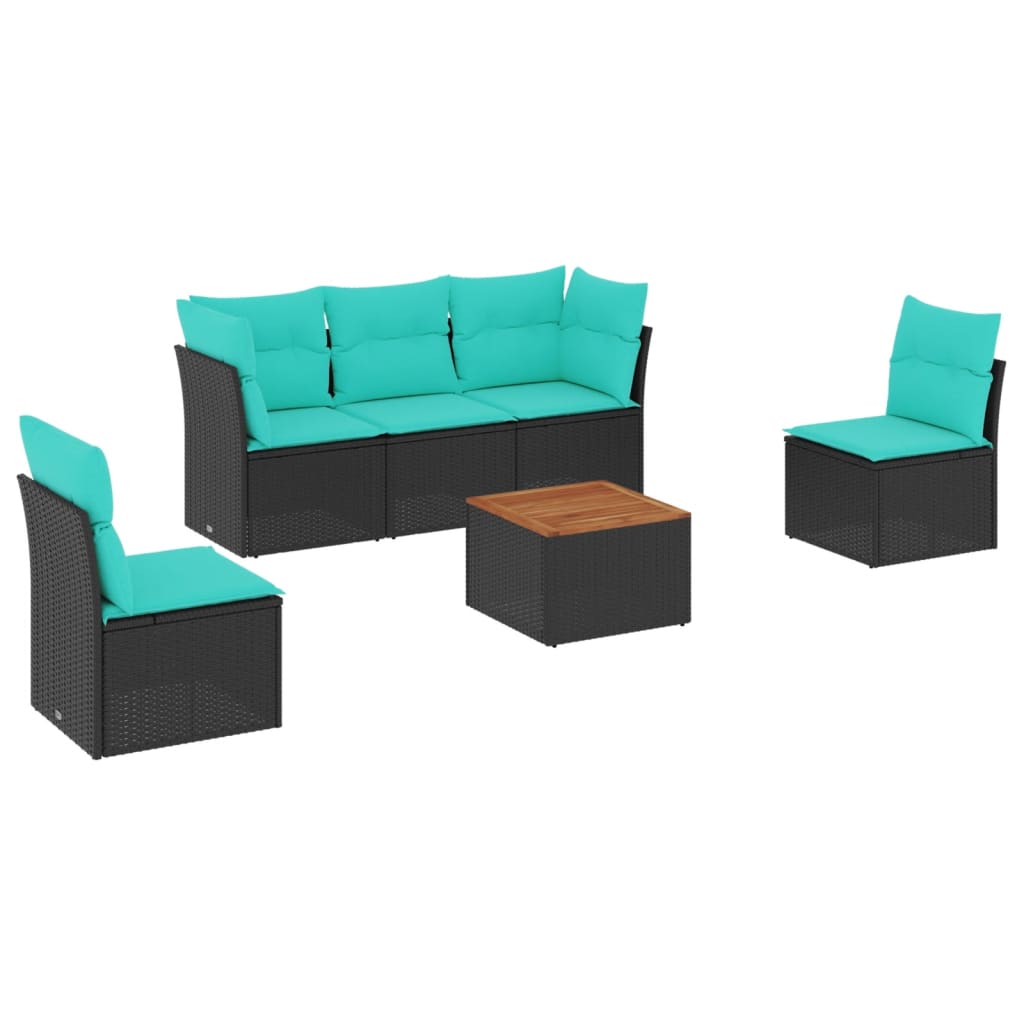 6-tlg. Garten-Sofagarnitur mit Kissen Schwarz Poly Rattan