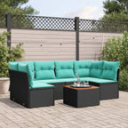 7-tlg. Garten-Sofagarnitur mit Kissen Schwarz Poly Rattan