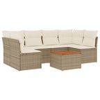 7-tlg. Garten-Sofagarnitur mit Kissen Beige Poly Rattan