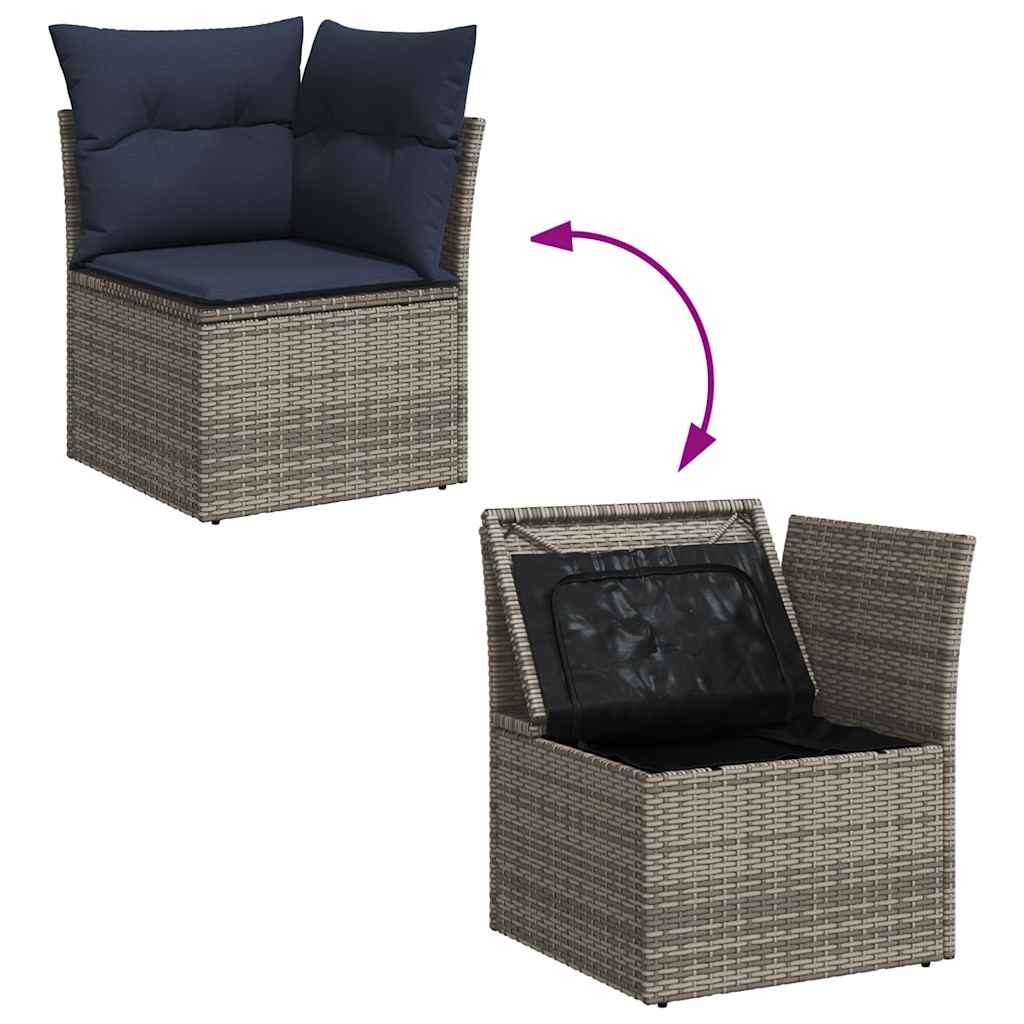 6-teiliges Gartensofa-Set mit Kissen, grau, Polyrattan