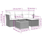 5-teiliges Gartensofa-Set mit Kissen, grau, Polyrattan
