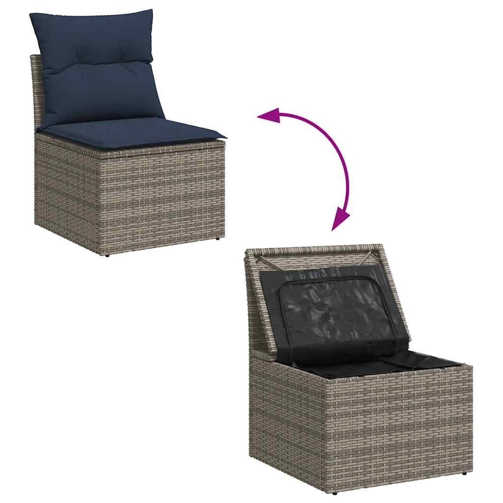 6-teiliges Gartensofa-Set mit Kissen, grau, Polyrattan