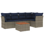 6-tlg. Garten-Sofagarnitur mit Kissen Grau Poly Rattan