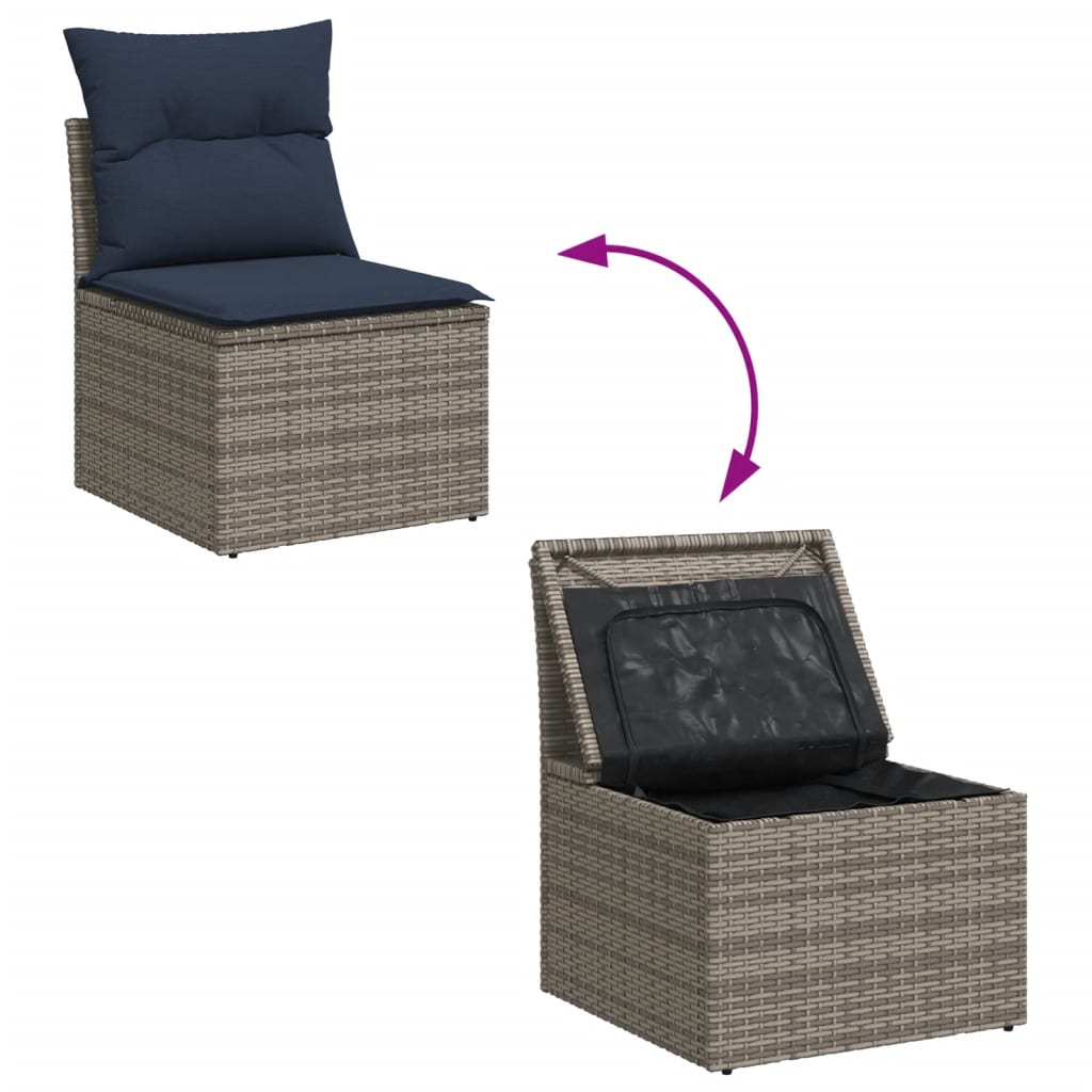 6-tlg. Garten-Sofagarnitur mit Kissen Grau Poly Rattan