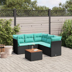 6-tlg. Garten-Sofagarnitur mit Kissen Schwarz Poly Rattan