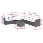 10-tlg. Garten-Sofagarnitur mit Kissen Grau Poly Rattan