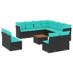 12-tlg. Garten-Sofagarnitur mit Kissen Schwarz Poly Rattan