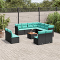 12-tlg. Garten-Sofagarnitur mit Kissen Schwarz Poly Rattan