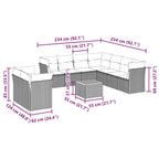 11-tlg. Garten-Sofagarnitur mit Kissen Schwarz Poly Rattan
