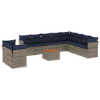 11-tlg. Garten-Sofagarnitur mit Kissen Grau Poly Rattan