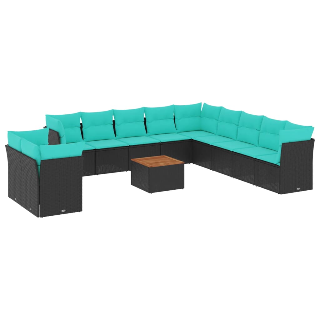 12-tlg. Garten-Sofagarnitur mit Kissen Schwarz Poly Rattan