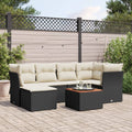 7-tlg. Garten-Sofagarnitur mit Kissen Schwarz Poly Rattan