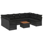 10-tlg. Garten-Sofagarnitur mit Kissen Schwarz Poly Rattan