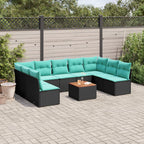 10-tlg. Garten-Sofagarnitur mit Kissen Schwarz Poly Rattan
