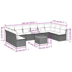 11-tlg. Garten-Sofagarnitur mit Kissen Schwarz Poly Rattan