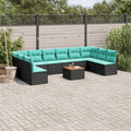 11-tlg. Garten-Sofagarnitur mit Kissen Schwarz Poly Rattan