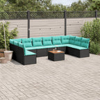 11-tlg. Garten-Sofagarnitur mit Kissen Schwarz Poly Rattan