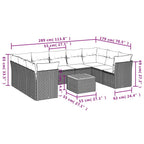 10-tlg. Garten-Sofagarnitur mit Kissen Schwarz Poly Rattan