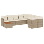 10-tlg. Garten-Sofagarnitur mit Kissen Beige Poly Rattan