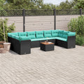 11-tlg. Garten-Sofagarnitur mit Kissen Schwarz Poly Rattan