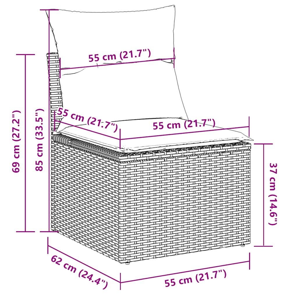 11-tlg. Garten-Sofagarnitur mit Kissen Grau Poly Rattan
