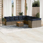 11-tlg. Garten-Sofagarnitur mit Kissen Grau Poly Rattan