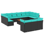 14-tlg. Garten-Sofagarnitur mit Kissen Schwarz Poly Rattan